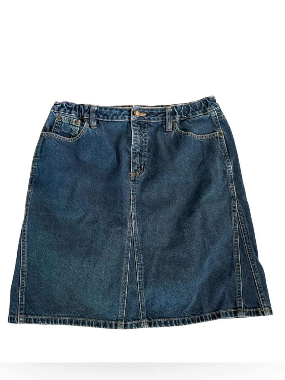 Women’s Classic Medium Wash Blue Denim Skirt Casual A-Line Size 14 Stretch